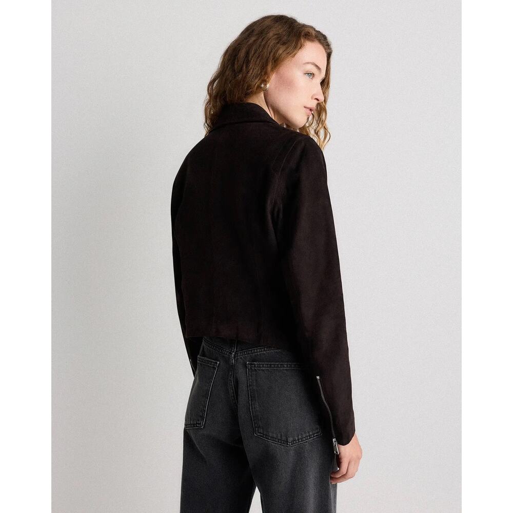 Quince 100% Suede Biker Jacket Charcoal Black Size L Goat Leather Classic NWT - Picture 8 of 16